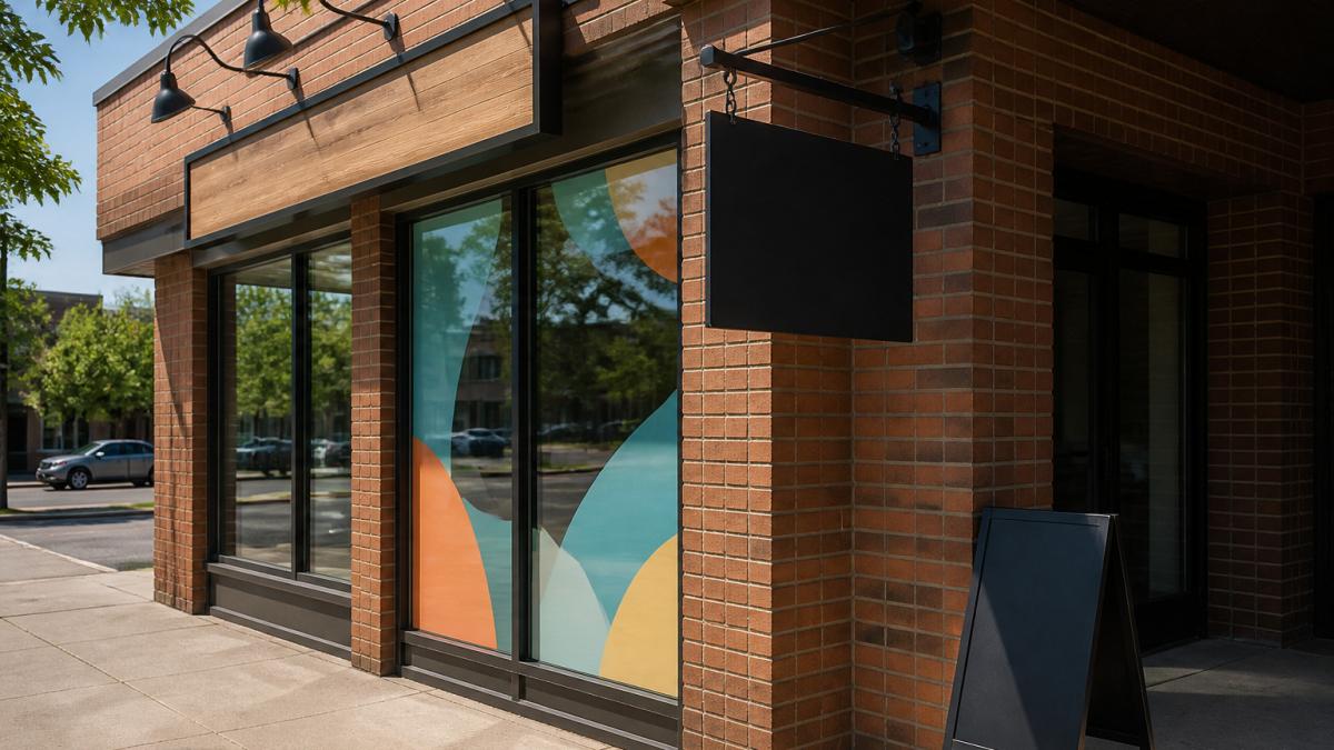 Infographic mapping weather resistant storefront signs to optimal materials and mounting methods by type.